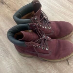 Burgundy colored genuine leather timberland boots